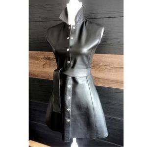 MAJE Genuine Leather Sleeveless Mini Dress